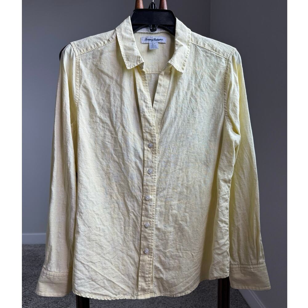 Tommy Bahama 100% Linen Button Up Shirt Womens S Butter Yellow Long Sleeve Coast